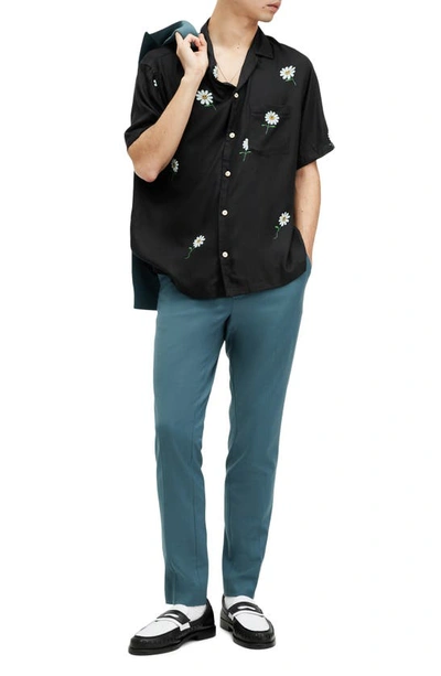 Shop Allsaints Daisical Floral Relaxed Fit Camp Shirt In Jet Black