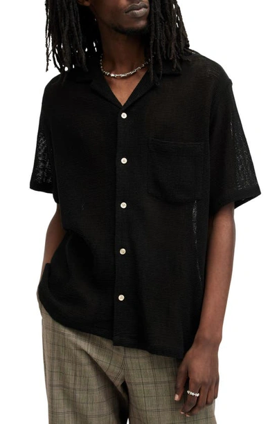 Shop Allsaints Sortie Mesh Button-up Shirt In Licorice Black