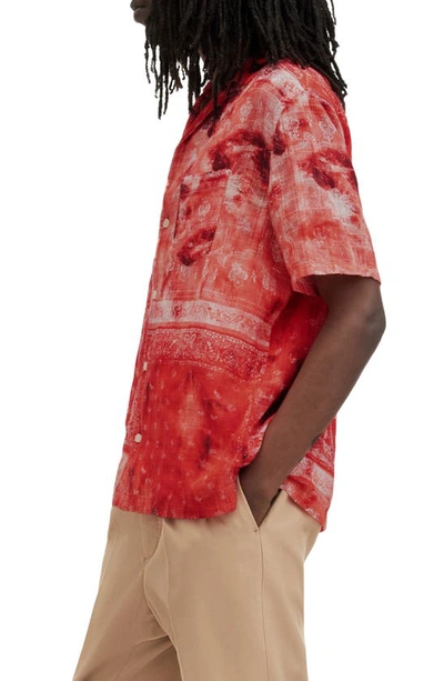 Shop Allsaints Tijuana Bandana Print Short Sleeve Cotton Button-up Shirt In Apple Red