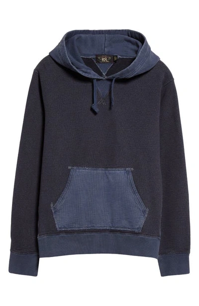 Shop Double Rl Colorblock Fleece Hoodie In Indigo