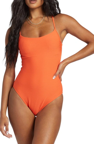 Shop Billabong Sea Through Me Tan Lines High Cut One-piece Swimsuit In Coral Craze