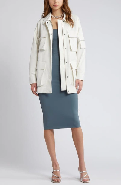 Shop Open Edit Oversize Twill Utility Jacket In Ivory Cloud