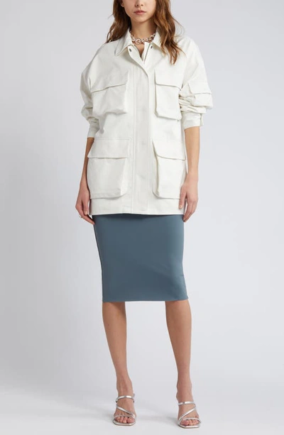 Open Edit Oversize Twill Utility Jacket In Ivory Cloud