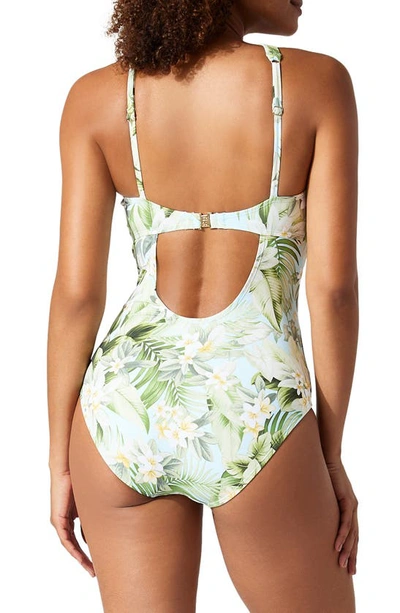 Shop Tommy Bahama Paradise Fronds High Neck One-piece Swimsuit In Light Swimming Pool
