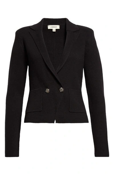 Shop L Agence Sofia Cotton Blend Cardigan Blazer In Black/ Crystal