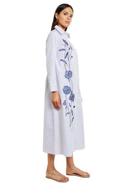 Shop Misook Floral Embroidered Long Sleeve Midi Shirtdress In Mazarine/ White