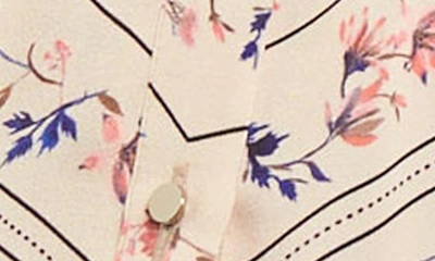 Shop Misook Floral Balloon Sleeve Belted Shirt In Biscotti/ Porcelain Pink