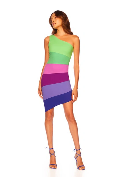 Shop Susana Monaco Colorblock One-shoulder Body-con Dress In Maldives