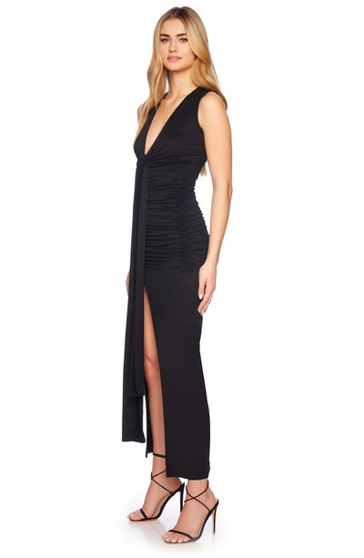 Shop Susana Monaco Tie Front Gathered Sleeveless Midi Dress In Black