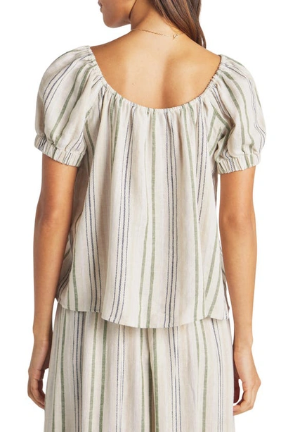 Shop Splendid Farrah Stripe Off The Shoulder Linen Blend Top In Cypress Stripe