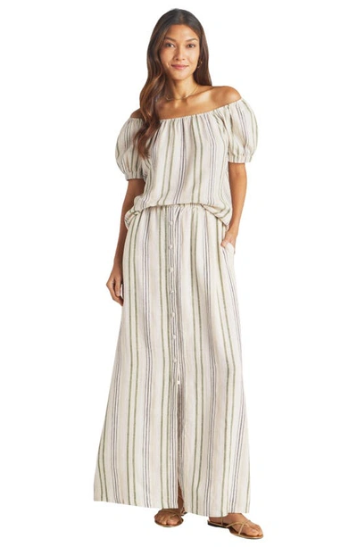 Shop Splendid Farrah Stripe Off The Shoulder Linen Blend Top In Cypress Stripe