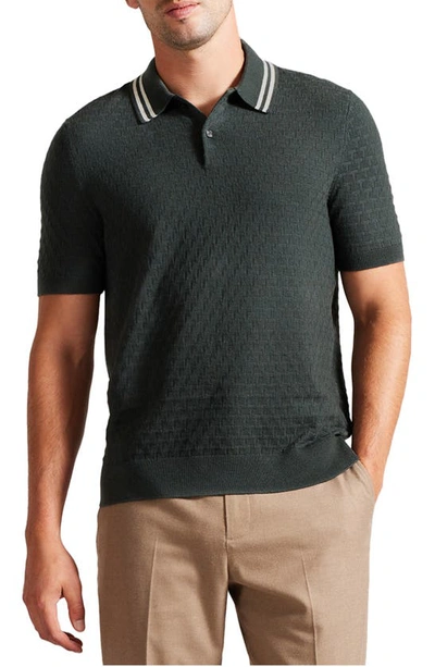 Shop Ted Baker Mahana Stitched Short Sleeve Polo Sweater In Mid Green