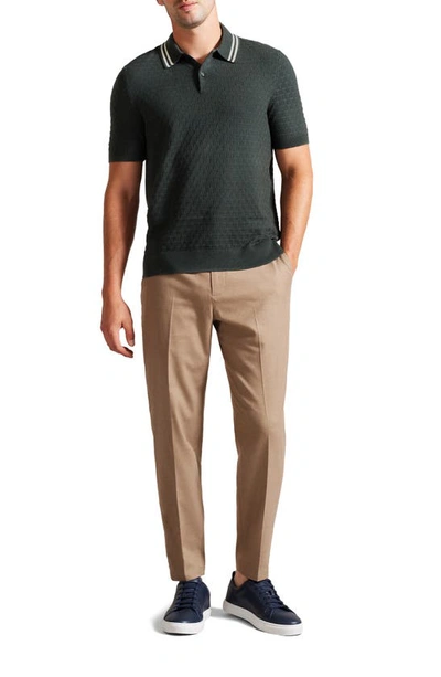 Shop Ted Baker Mahana Stitched Short Sleeve Polo Sweater In Mid Green