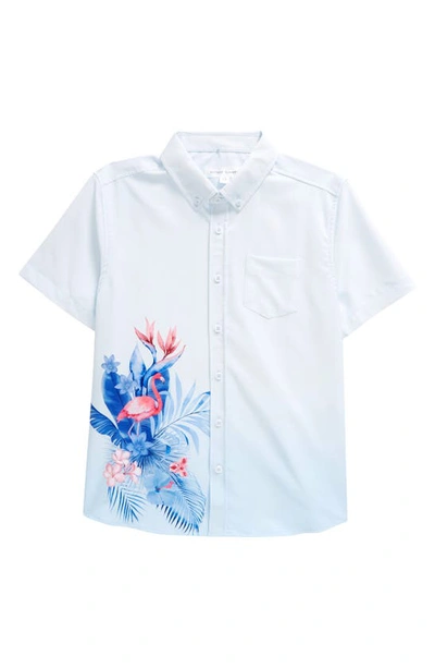 Shop Vintage Summer Kids' Short Sleeve Stretch Button-down Shirt In Blue
