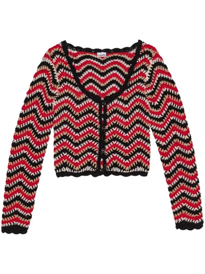 Shop Ganni Crochet Cotton Cardigan In Red