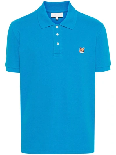 Shop Maison Kitsuné Fox Head Cotton Polo Shirt In Blue