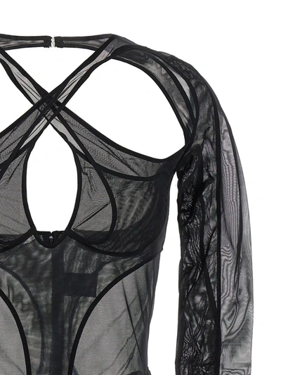 Shop Mugler 'criss-crossed Multi-layer' Bodysuit In Black