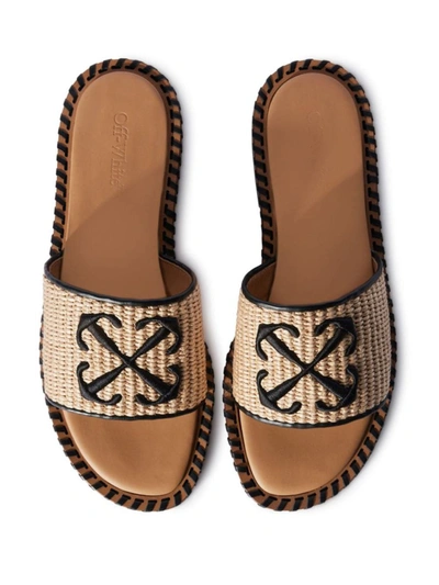 Shop Off-white Rafia Flat Sandals In Beige