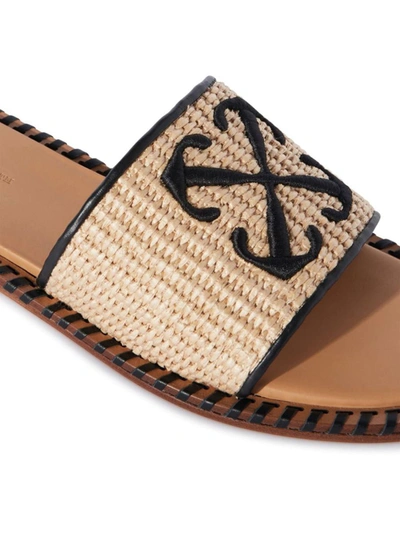 Shop Off-white Rafia Flat Sandals In Beige