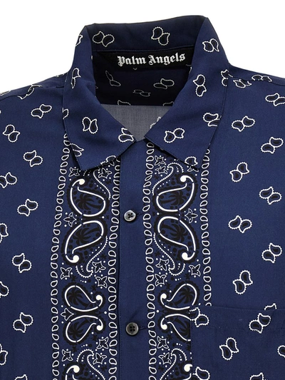 Shop Palm Angels 'paisley Bowling' Shirt In Blue