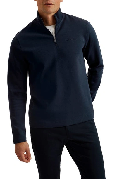 Shop Ted Baker Tiltz Wool Quarter Zip Pullover In Navy