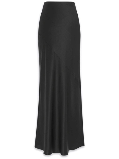 Shop Saint Laurent Satin Long Skirt In Black