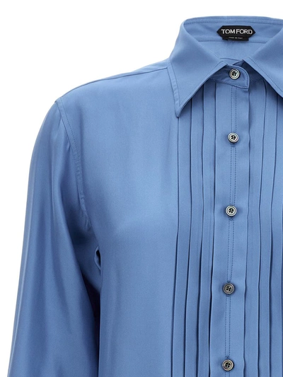 Shop Tom Ford Pleated Plastron Shirt In Blue