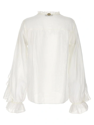 Shop Twinset Embroidery Ruffle Blouse In White