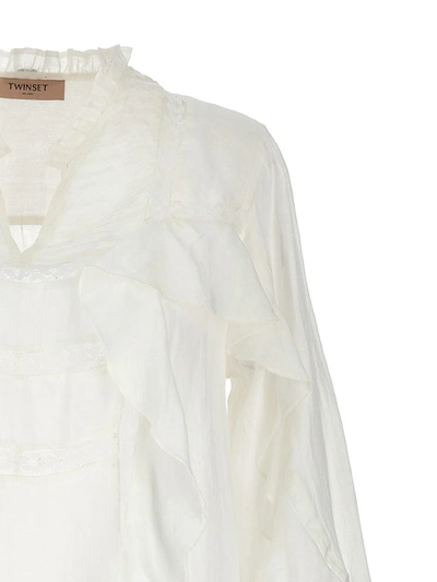 Shop Twinset Embroidery Ruffle Blouse In White