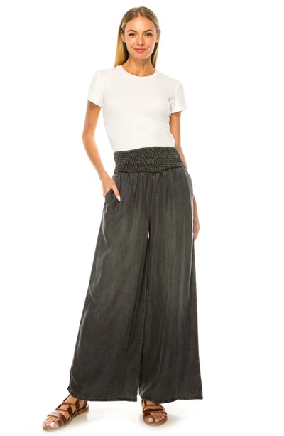 Shop A Collective Story Smocked Waist Palazzo Pants In Black