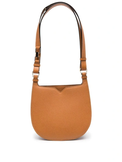 Shop Valextra Small Leather Hobo Bag In Leather Brown