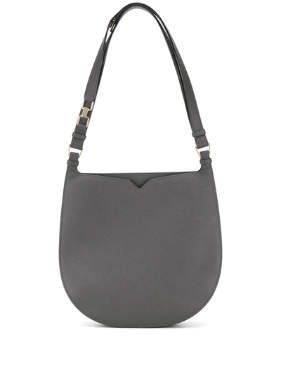 Shop Valextra Small Leather Hobo Bag In Grey