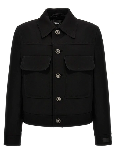Shop Versace Wool Twill Blouson In Black