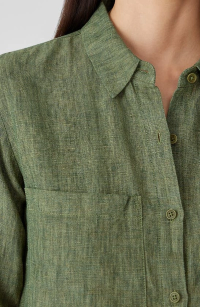 Shop Eileen Fisher Classic Organic Linen Button-up Tunic In Coriander