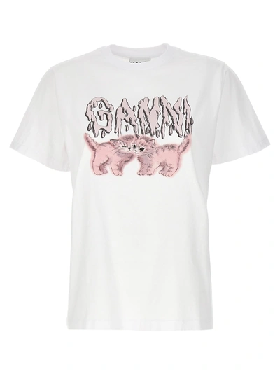 Shop Ganni Cats T-shirt In White