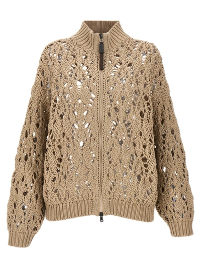 Shop Brunello Cucinelli Knit Cardigan Sweater, Cardigans In Beige