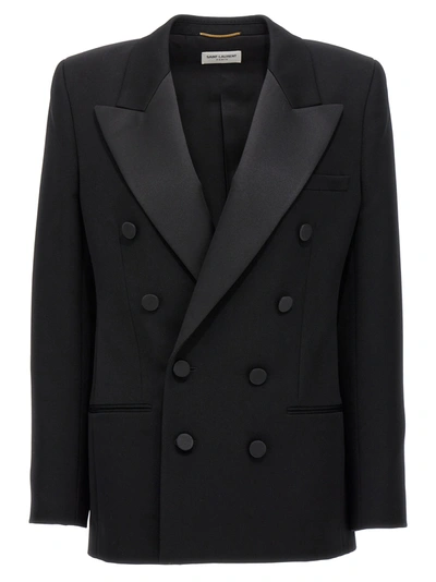 Shop Saint Laurent Leger Armure Blazer And Suits In Black