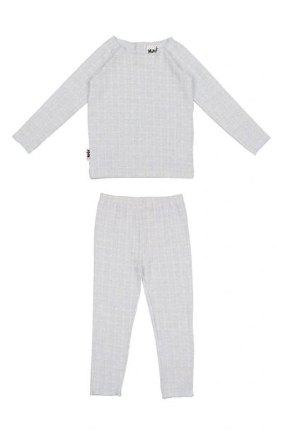 Maniere Box Pattern Stretch Cotton Top & Pants Set In Blue