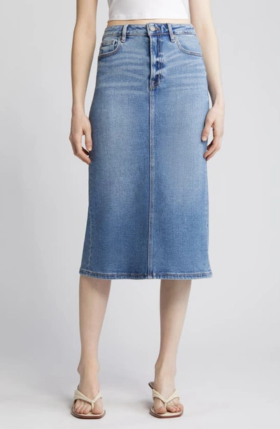 Hidden Jeans Back Slit Denim Midi Pencil Skirt In Medium Wash