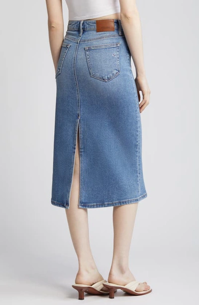 Hidden Jeans Back Slit Denim Midi Pencil Skirt In Medium Wash