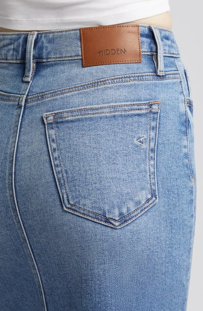 Hidden Jeans Back Slit Denim Midi Pencil Skirt In Medium Wash