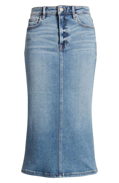 Hidden Jeans Back Slit Denim Midi Pencil Skirt In Medium Wash