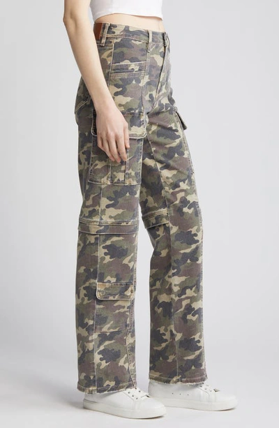 Hidden Jeans Camo Print Straight Leg Cargo Pants In Olive