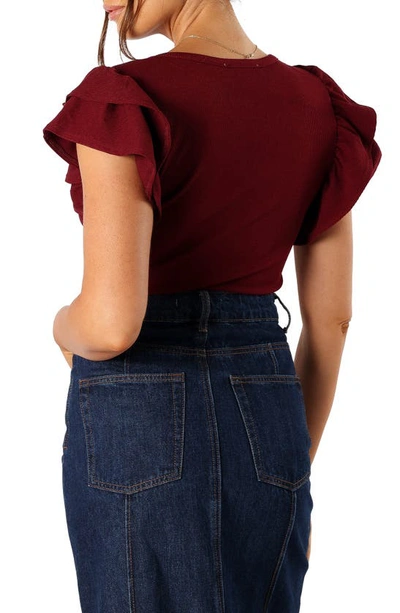 Shop Petal And Pup Petal & Pup Loren Ruffle Sleeve Rib Top In Burgundy