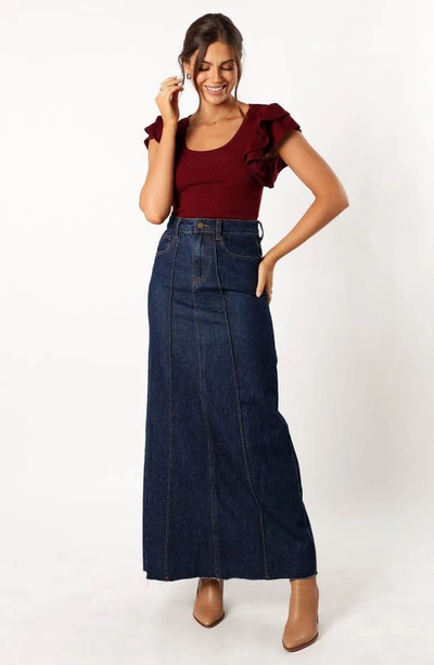 Petal And Pup Loren Ruffle Sleeve Rib Top In Burgundy