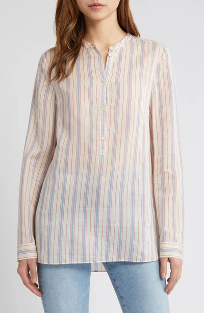 Shop Frame Stripe Long Sleeve Cotton & Silk Henley In Ecru Multi