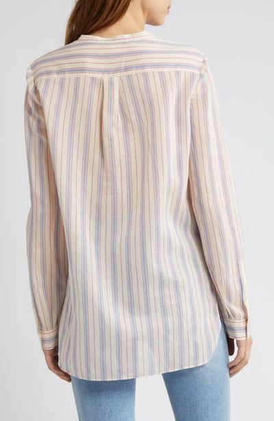 Shop Frame Stripe Long Sleeve Cotton & Silk Henley In Ecru Multi