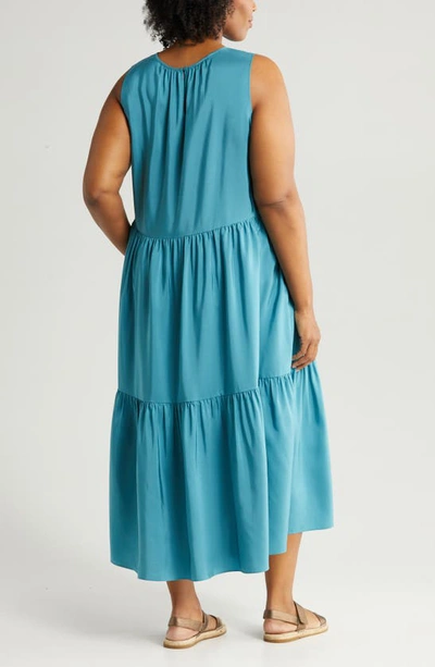 Shop Eileen Fisher Tiered Silk Dress In River