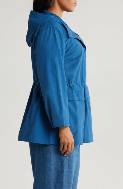 Shop Eileen Fisher Hooded Cotton Blend Jacket In Atlantis