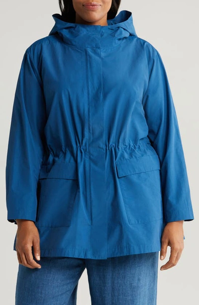 Shop Eileen Fisher Hooded Cotton Blend Jacket In Atlantis